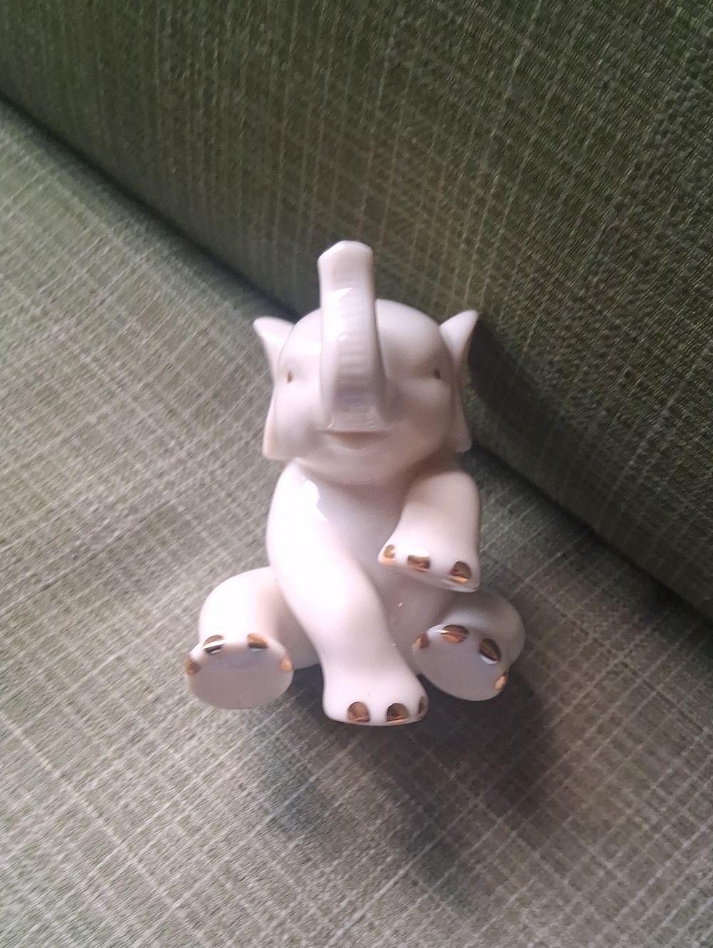 White Ceramic Elephant Figurine with Gold Accents - Home Accents
